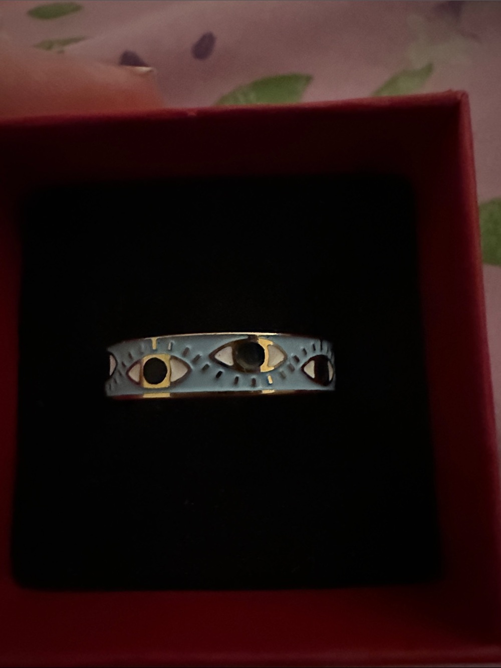 Evil Eye Enamel Band Ring in Light Blue and Gold